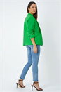 Green Ruched 3/4 Sleeve Stretch Blazer , Image 3 of 4