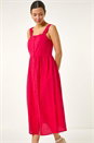PINK Seersucker Button Midi Sundress, Image 2 of 5
