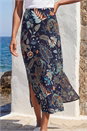 Navy  Paisley Print Stretch Midi Skirt, Image 2 of 4