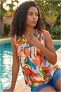 Multi Abstract Print V-Neck Button Top, Image 1 of 4