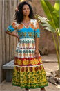 Red Tropical Print V-Neck Maxi Dress , Image 1 of 4