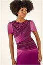 Wine Embellished Ombre Mesh Midi Dress, Image 4 of 5