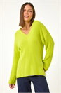 Lime V-Neck Fluffy Knit Jumper, Image 4 of 5