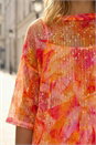 Orange Floral Mesh Overlay Top, Image 4 of 4