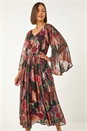 Multi  Floral Print Shimmer Midi Dress, Image 2 of 5
