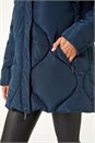 Midnight Blue Quilted Faux Fur Hooded Coat, Image 5 of 6