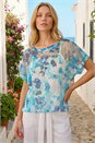 Blue Floral Mesh Overlay Top, Image 1 of 4