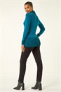 Teal V-Neck Overlap Button Detail Longline Jumper, Image 3 of 5