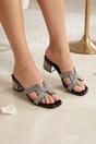 Black Diamante Cut-Out Block Heel Sandals, Image 3 of 3