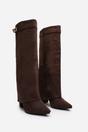 Brown Keira Fold Over Shark Block Heel Point Toe Boots, Image 4 of 5