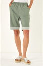 Khaki Bengaline Turn Up Stripe Shorts, Image 4 of 5