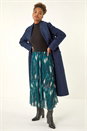 Petrol Blue Abstract Print Mesh Overlay Skirt, Image 3 of 6