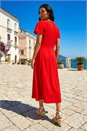Red Side Tie Detail Midi Dress, Image 3 of 4