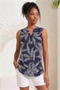 Navy Floral Puff Print Stretch Vest, Image 1 of 4