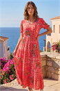 Red Petite Abstract Print Midi Dress, Image 2 of 4