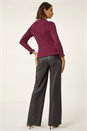 Burgundy V-Neck Ruffle Knit, Image 3 of 5