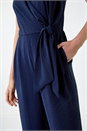 Navy  Tie Waist Pocket Detail Wrap Jumpsuit, Image 5 of 5