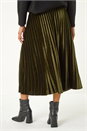 Dark Green Velvet Pleated Midi Skirt, Image 4 of 7