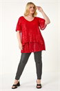 Red Curve Sequin Overlay Flute Sleeve Top, Image 2 of 7