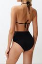 Black WOVCOR Black Halterneck Lace Detail Plunge Swimsuit, Image 4 of 4