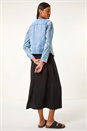 Light Denim Pearl Detail Collarless Jacket, Image 4 of 5