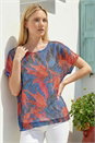 ORANGE Leaf Print Mesh Overlay Top, Image 1 of 4