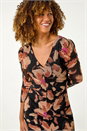 Beige Ruched Floral Frill Dress, Image 4 of 5