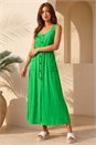 Green Buttoned Tie Waist Midi Dress, Image 1 of 4