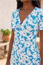 Blue Petite Floral Twist Front Dress , Image 4 of 4