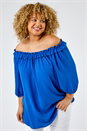 Royal Blue Curve Frill Detail Bardot Top , Image 1 of 6
