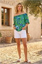 Green Floral Print Bardot Stretch Top, Image 2 of 4