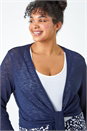 Navy  Curve Tie Front Stretch Cropped Cardigan, Image 5 of 5