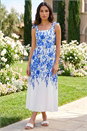 Blue Floral Print Strap Tie Midi Dress , Image 1 of 4