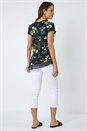Black Floral Chiffon Hem Stretch Top, Image 3 of 5