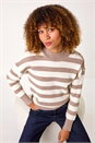 Taupe Button Shoulder Stripe Knit Jumper, Image 1 of 5
