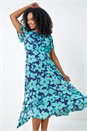 Mint Petite Floral Chiffon Frill Hem Midi Dress, Image 1 of 5