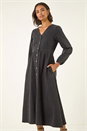 Black Denim Button Down Midi Dress, Image 4 of 5