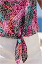 Purple Print Tie Front Button Top, Image 4 of 4