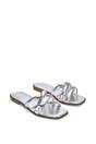 Silver XY LONDON Silver 'Fiona' Strappy Flat Open Toe  Sandal Mule Sliders, Image 4 of 5