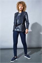 Navy  Faux Leather Suede Waterfall Jacket, Image 2 of 6