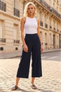 Navy Petite Cropped Wide Leg Stretch Trouser, Image 1 of 4