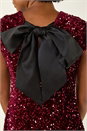 Wine Sequin Bow Back Flare Dress, Image 6 of 8