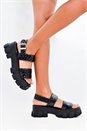 Black Quilted Chunky Rigid Sandals, Image 3 of 4