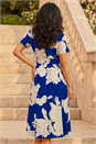 Royal Blue Contrast Floral Print Shirt Dress, Image 2 of 4
