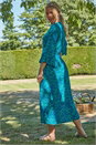 Turquoise Abstract Animal Print Button Detail Midi Dress, Image 2 of 4