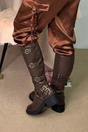 Brown XY LONDON Brown 'Cobra' Harness Square toe Knee High Biker Boots, Image 7 of 7