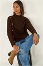 Chocolate Side Buttoned Knit Jumper, Image 1 of 5