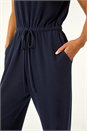 Navy  Petite Tie Waist Rib Jersey Jumpsuit, Image 5 of 5