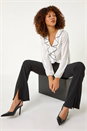 Black Stretch Split Flare Trousers, Image 2 of 6