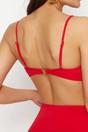 Red Ruched Bandeau Bikini Top with Ring Detail, Image 5 of 5